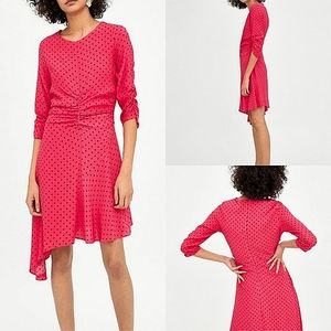 🎀🆕️Zara Small Pink Ruched Polkadot Dress